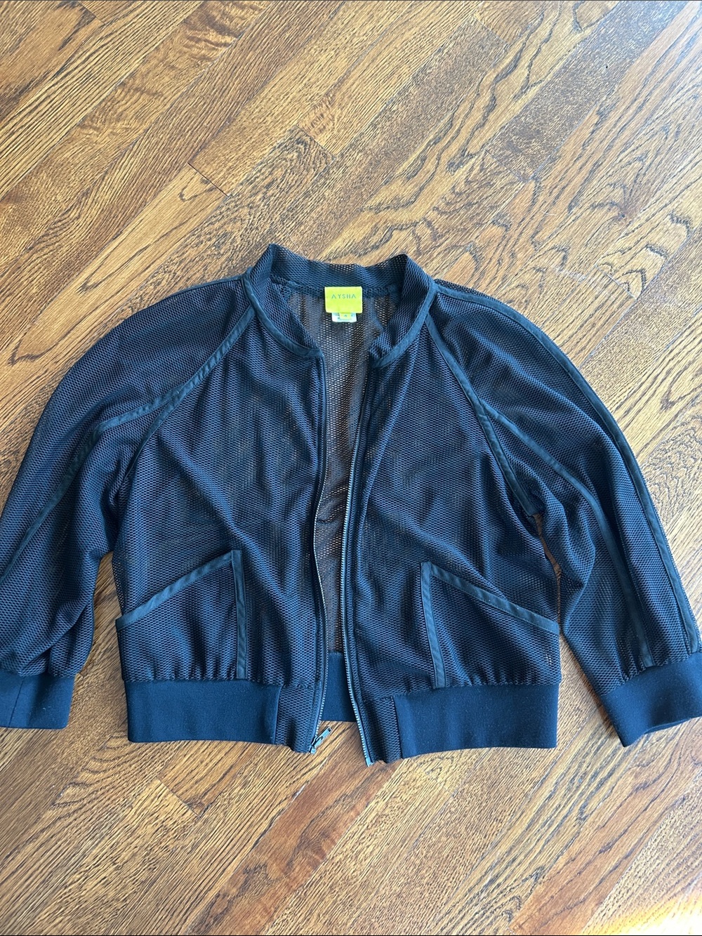 Aysha Black Mesh Zip-Up Bomber